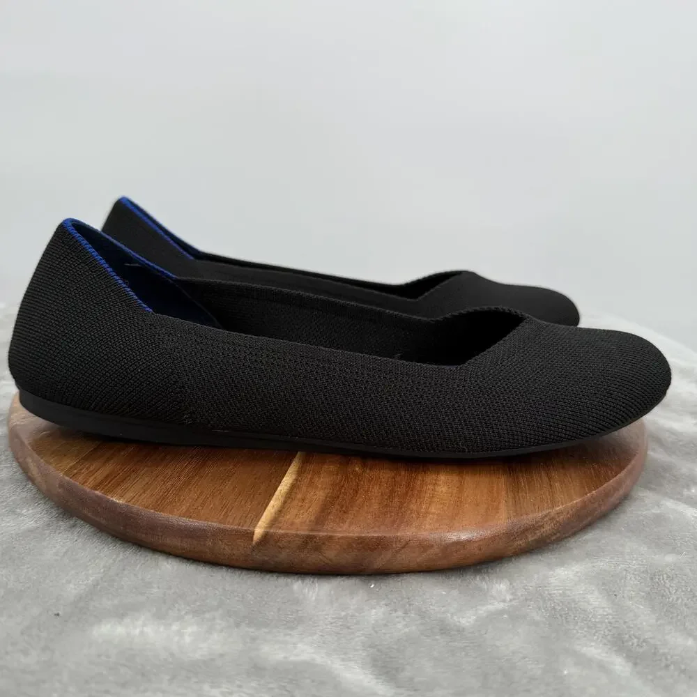 Rothy's The Flat Shoes Womens Size 10.5 Black Blue Washable Pointed‎ Ballet Eco